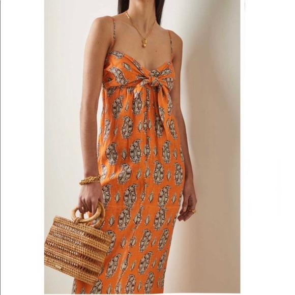 SOLD Johanna Ortiz Charisma of the Tropics Maxi Dress 100% linen orange 0 NWT - Picture 2 of 16
